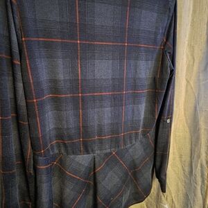 Vanity Navy Plaid Button Down Swing Top Flowy Hem Blouse Sz. Large